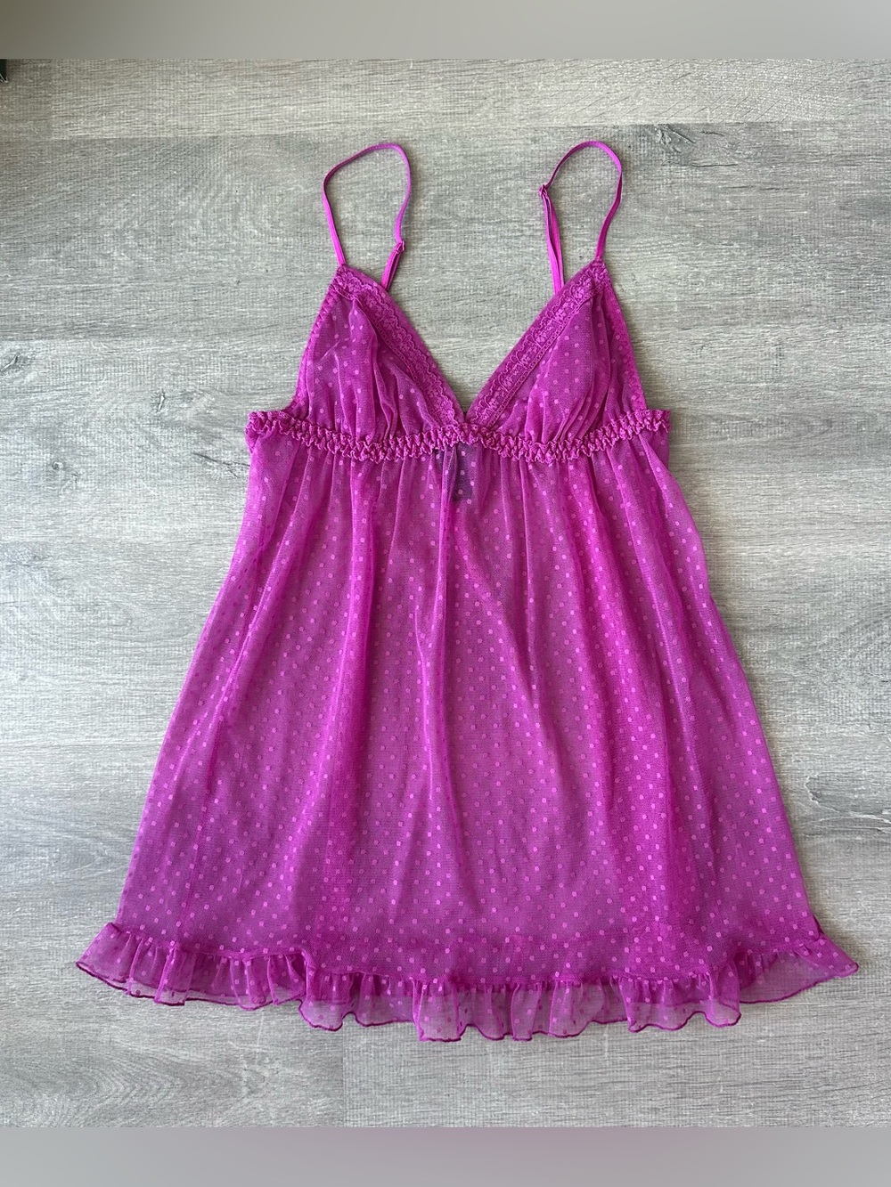 La SENZA Fuchsia Purple Polka-Dot Sheer Babydoll Slip Dress